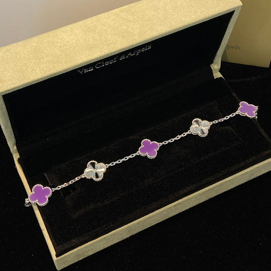 [Kincade Jewelrys] BRACELET TRÈFLE 5 MOTIFS VIOLET VIOLET ARGENT