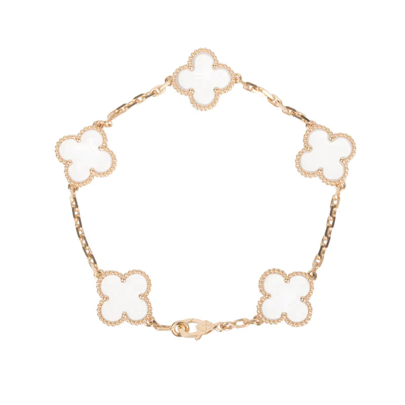 [Kincade Jewelrys]CLOVER 5 MOTIF ROCK CRYSTAL PINK GOLD BRACELET