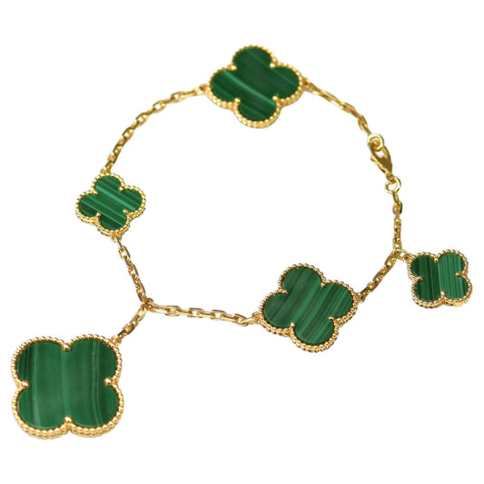[Kincade Jewelrys] BRACELET MAGIQUE TRÈFLE MALACHITE OR 5 MOTIFS