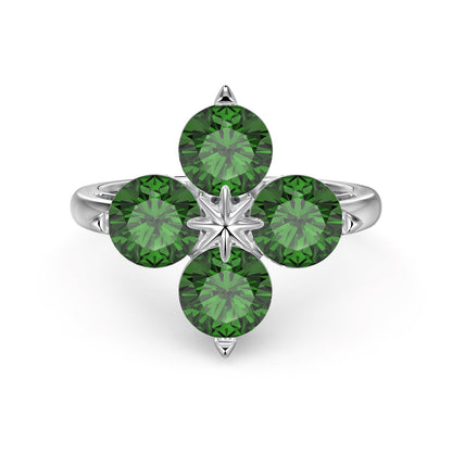 [Kincade Jewelry] Bague étoile à huit branches et trèfle à quatre feuilles