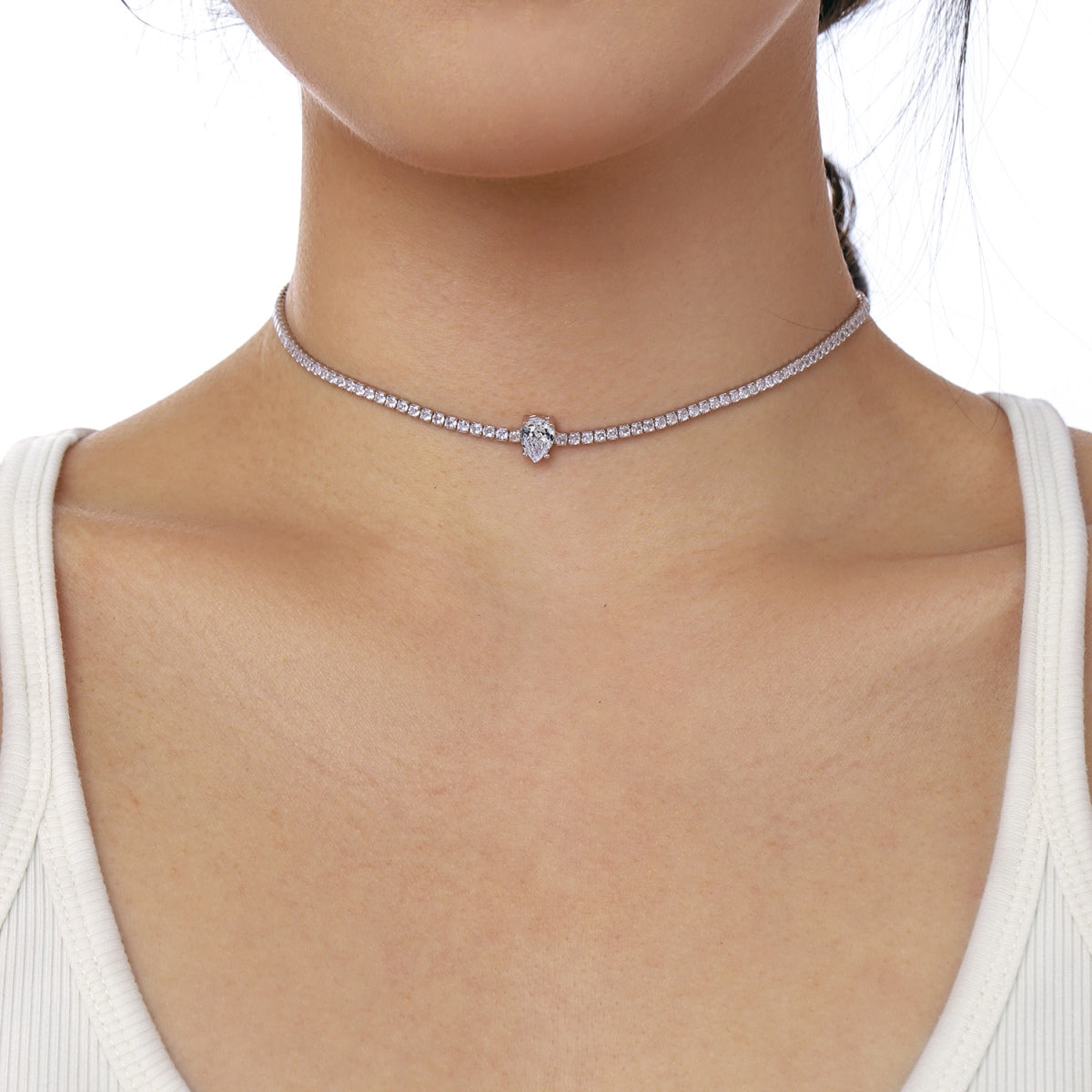 [Kincade Jewelrys] Collier tennis unique taille poire de 1,0 carat