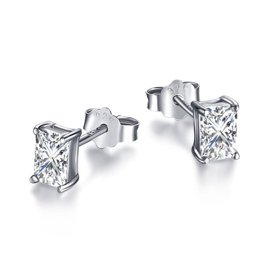 [Kincade Jewelrys] Boucles d'oreilles à tige rectangulaires brillantes et élégantes avec pierre centrale