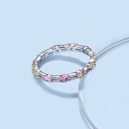 [Kincade Jewelrys]Sparkling Colorful Round Cut Tennis Ring