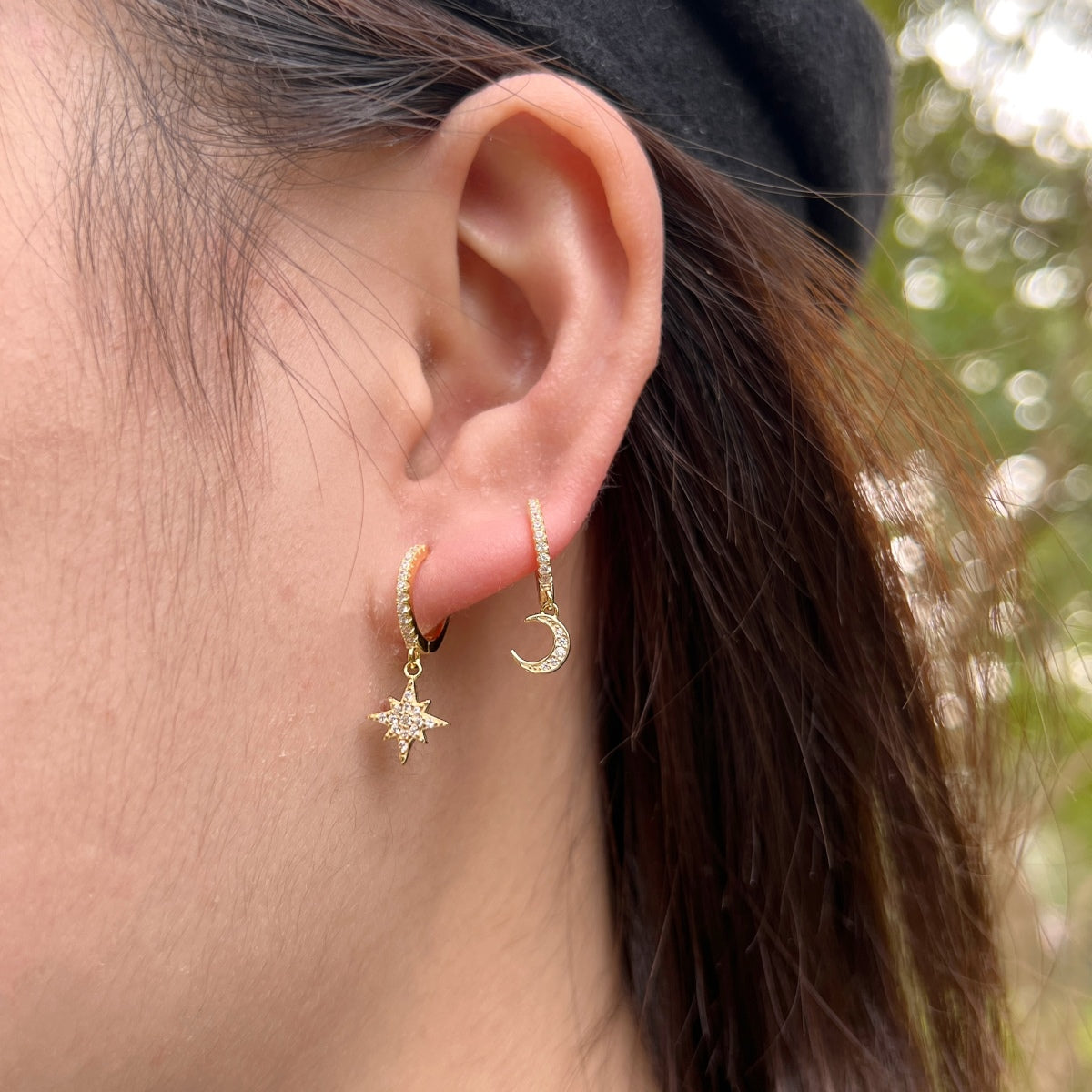 [Kincade Jewelrys] Boucles d'oreilles asymétriques étoile et lune