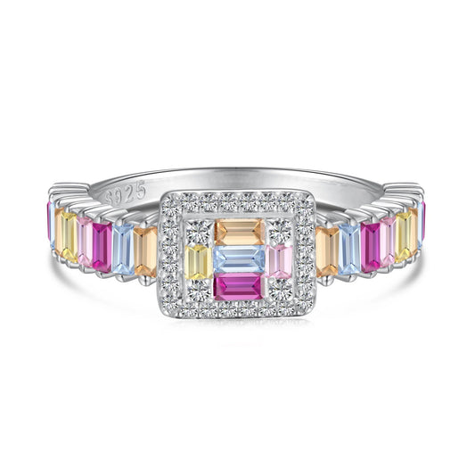 [Kincade Jewelrys] Anillo de fiesta con corte radiante y colorido
