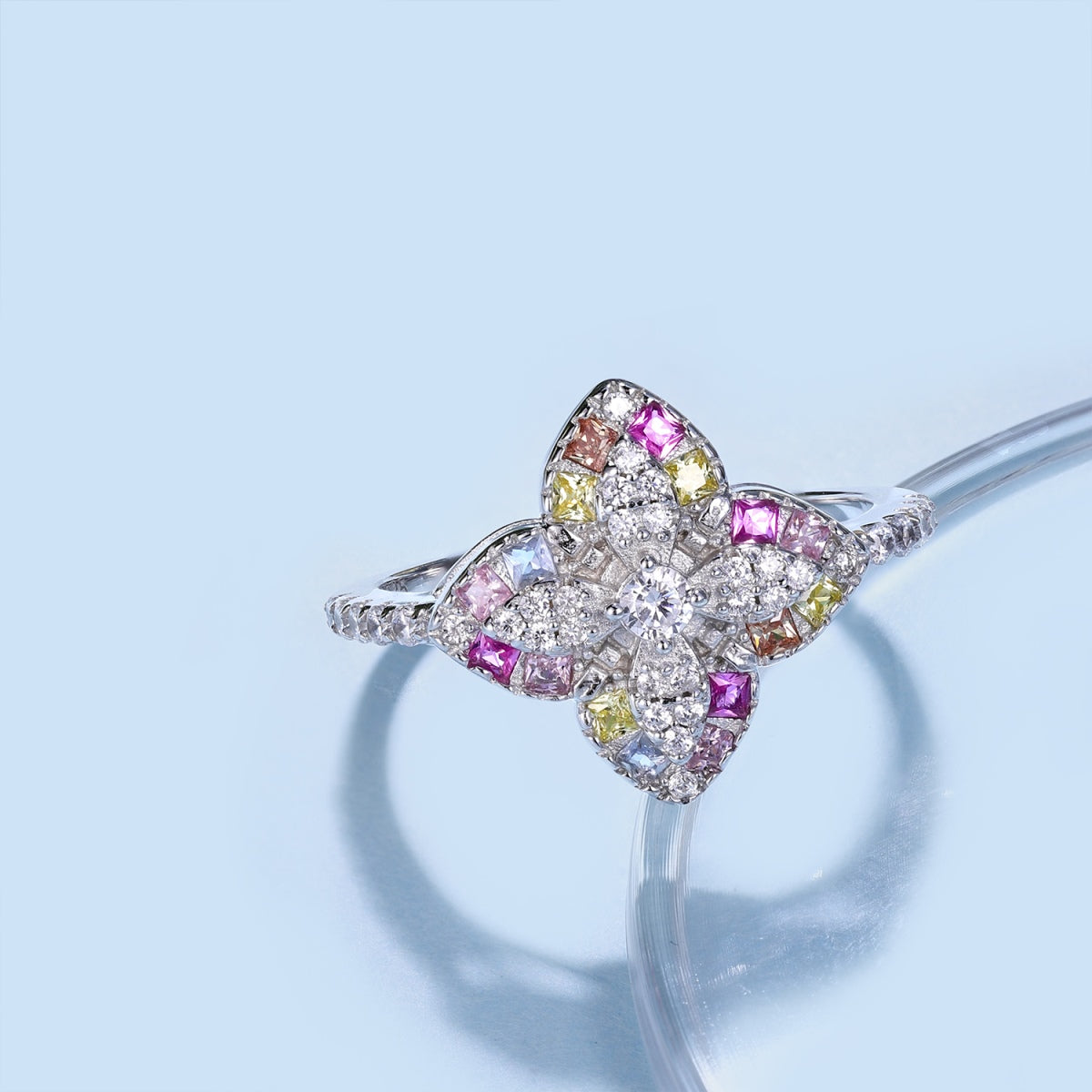 [Kincade Jewelry] Bague de banquet luxueuse en forme de fleur colorée