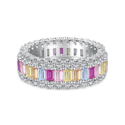[Joyas Kincade] Anillo diario de corte radiante, delicado y colorido