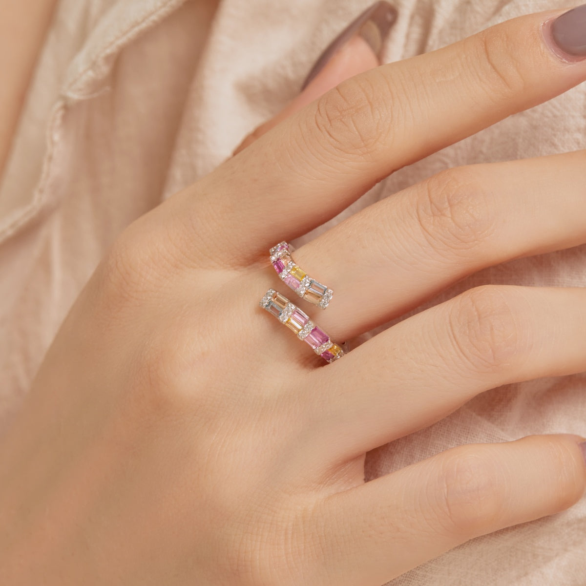 [Kincade Jewelrys]Charming Colorful Radiant Cut Adjustable Daily Ring