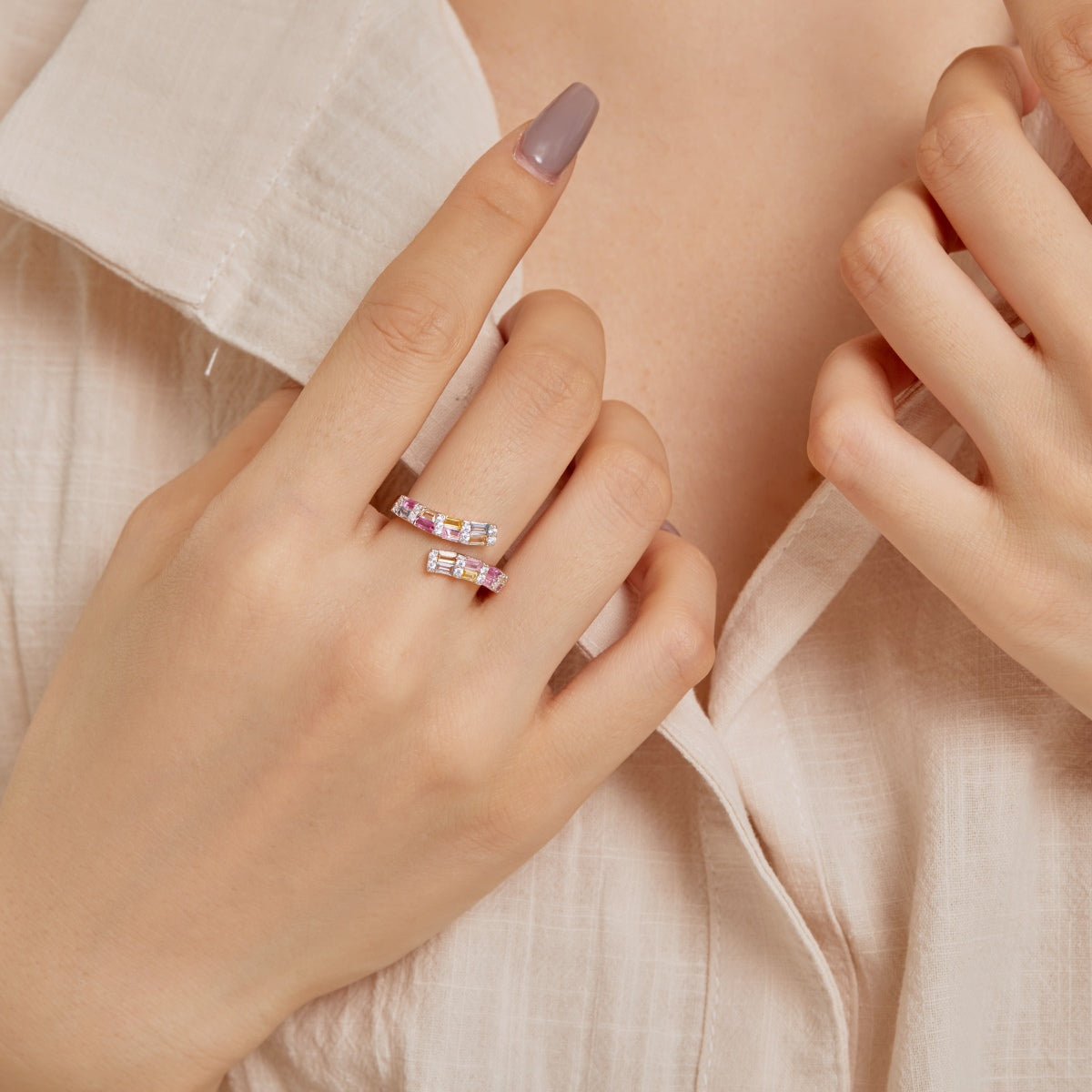 [Kincade Jewelrys]Charming Colorful Radiant Cut Adjustable Daily Ring