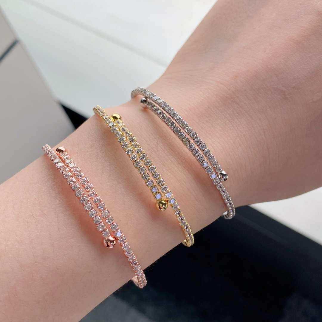 [Kincade Jewelrys] Bracelet tendance rond avec rangée de diamants