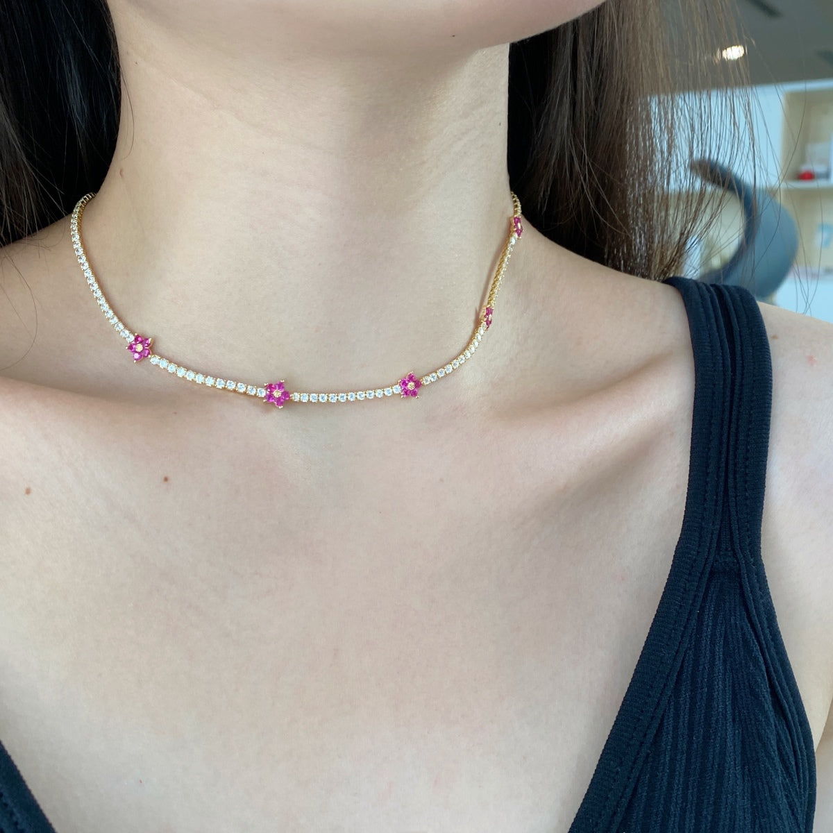 [Kincade Jewelrys] Collier tennis luxueux à fleurs colorées