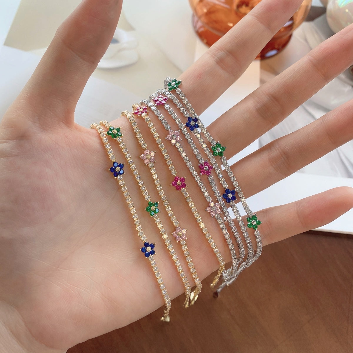 [Kincade Jewelrys] Bracelet tennis en forme de fleur scintillante