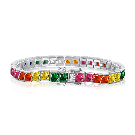 [Joyas Kincade] Pulsera de tenis con corte princesa, radiante y colorida