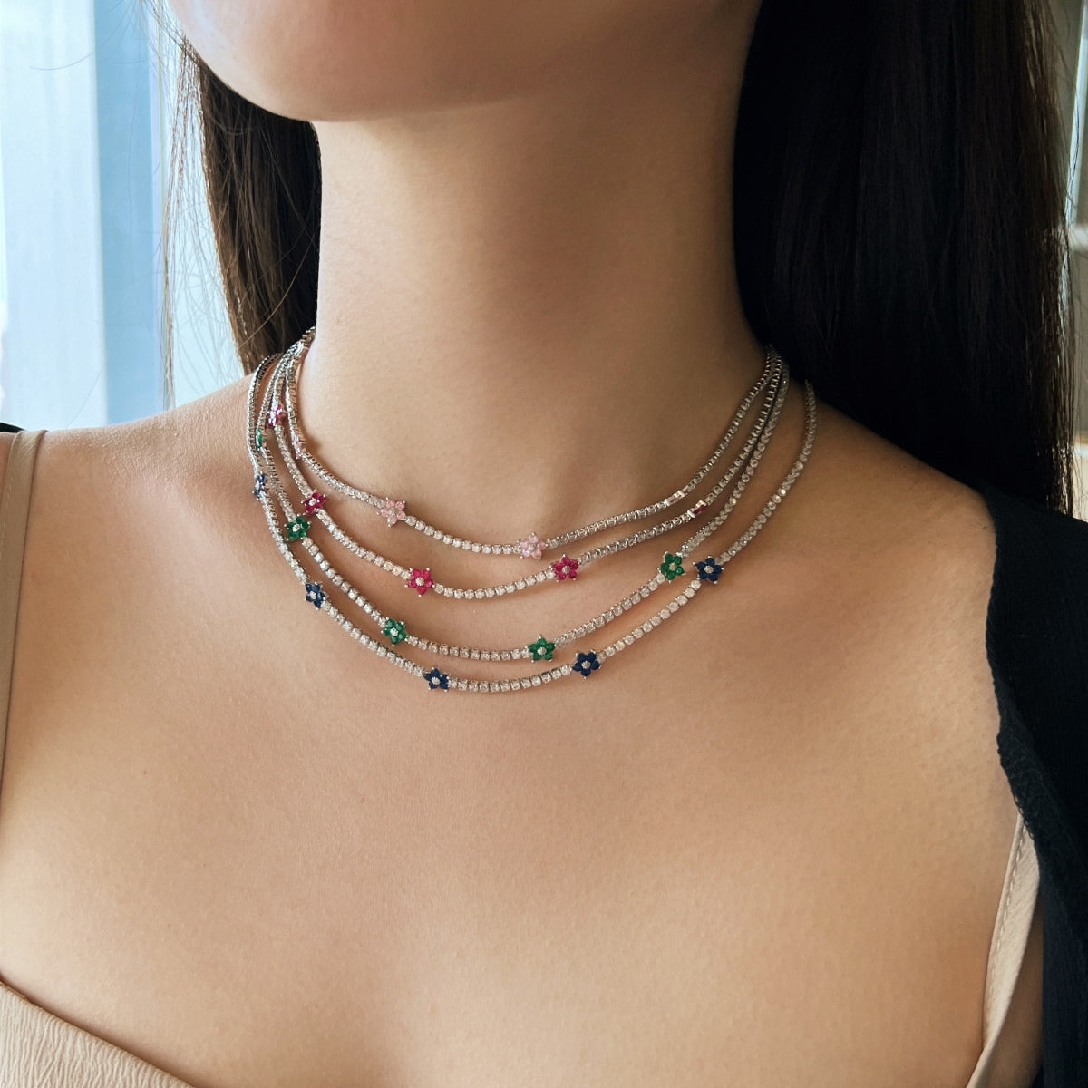 [Kincade Jewelrys] Collier tennis luxueux à fleurs colorées