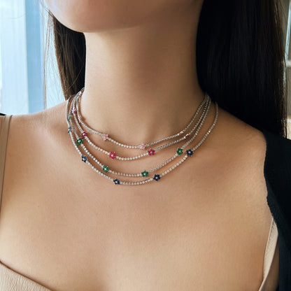 [Kincade Jewelrys] Collier tennis luxueux à fleurs colorées