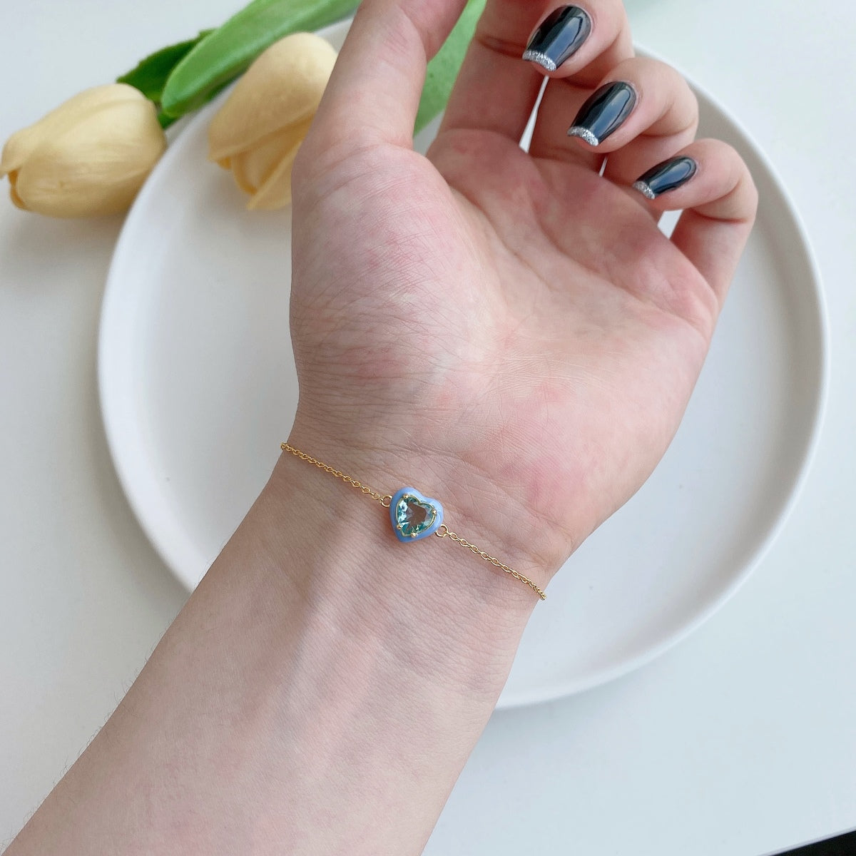 [Kincade Jewelrys] Bracelet romantique scintillant en forme de cœur pour amoureux