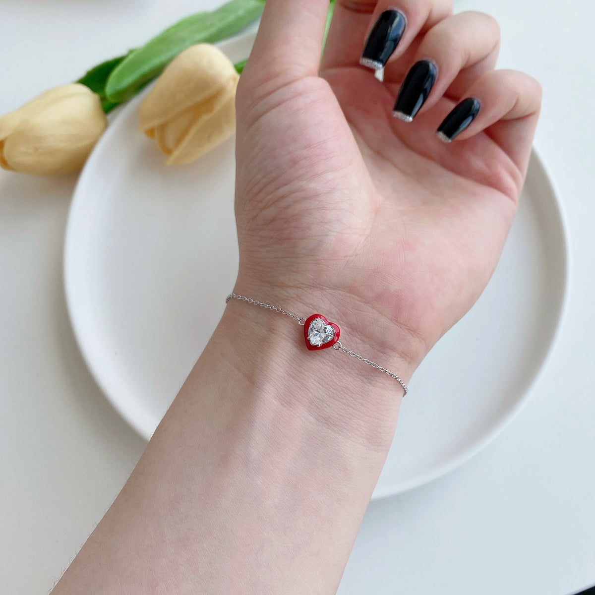 [Kincade Jewelrys] Bracelet romantique scintillant en forme de cœur pour amoureux