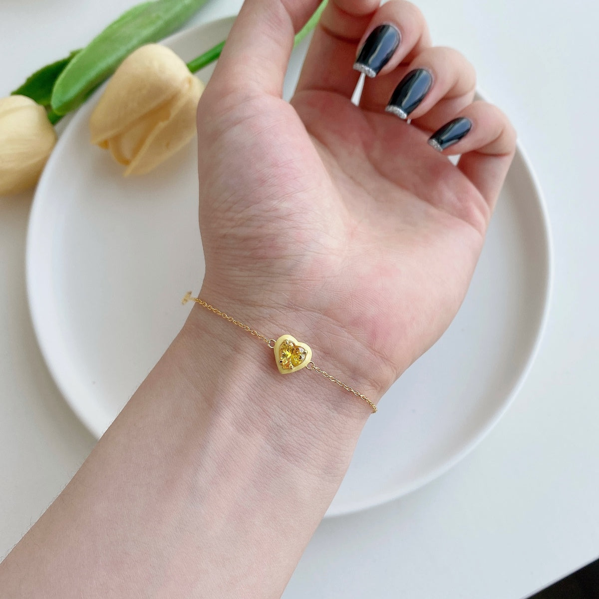 [Kincade Jewelrys] Bracelet romantique scintillant en forme de cœur pour amoureux