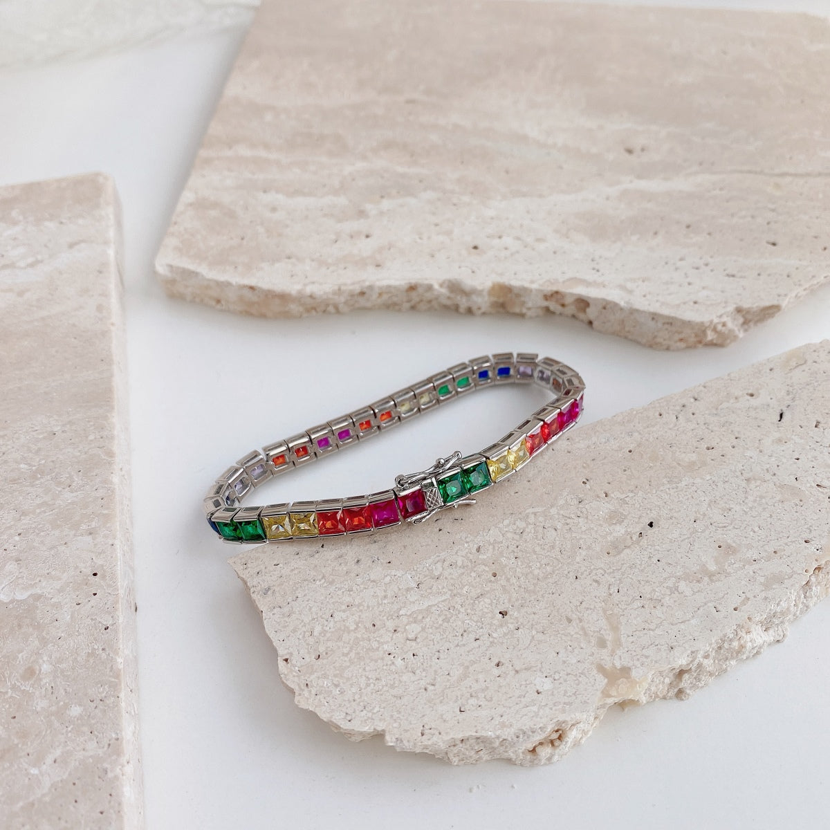 [Kincade Jewelrys]Radiant Colorful Princess Cut Tennis Bracelet