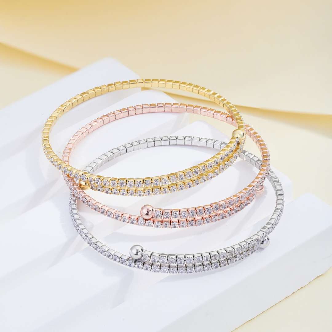 [Kincade Jewelrys] Bracelet tendance rond avec rangée de diamants