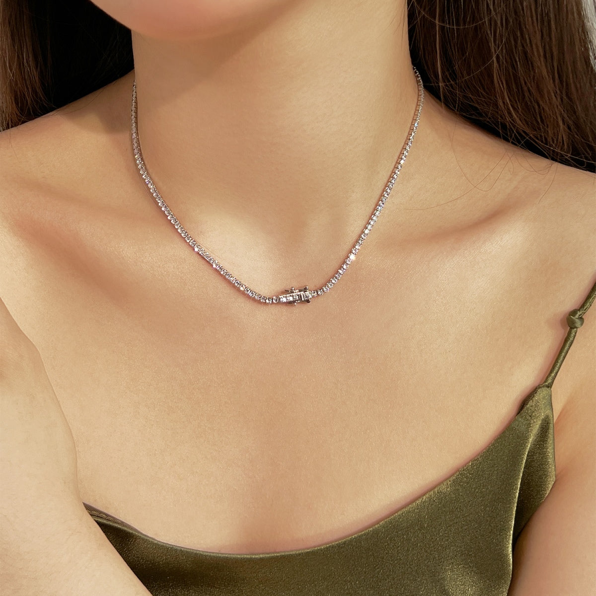 [Kincade Jewelrys] Collier tennis délicat de forme ronde