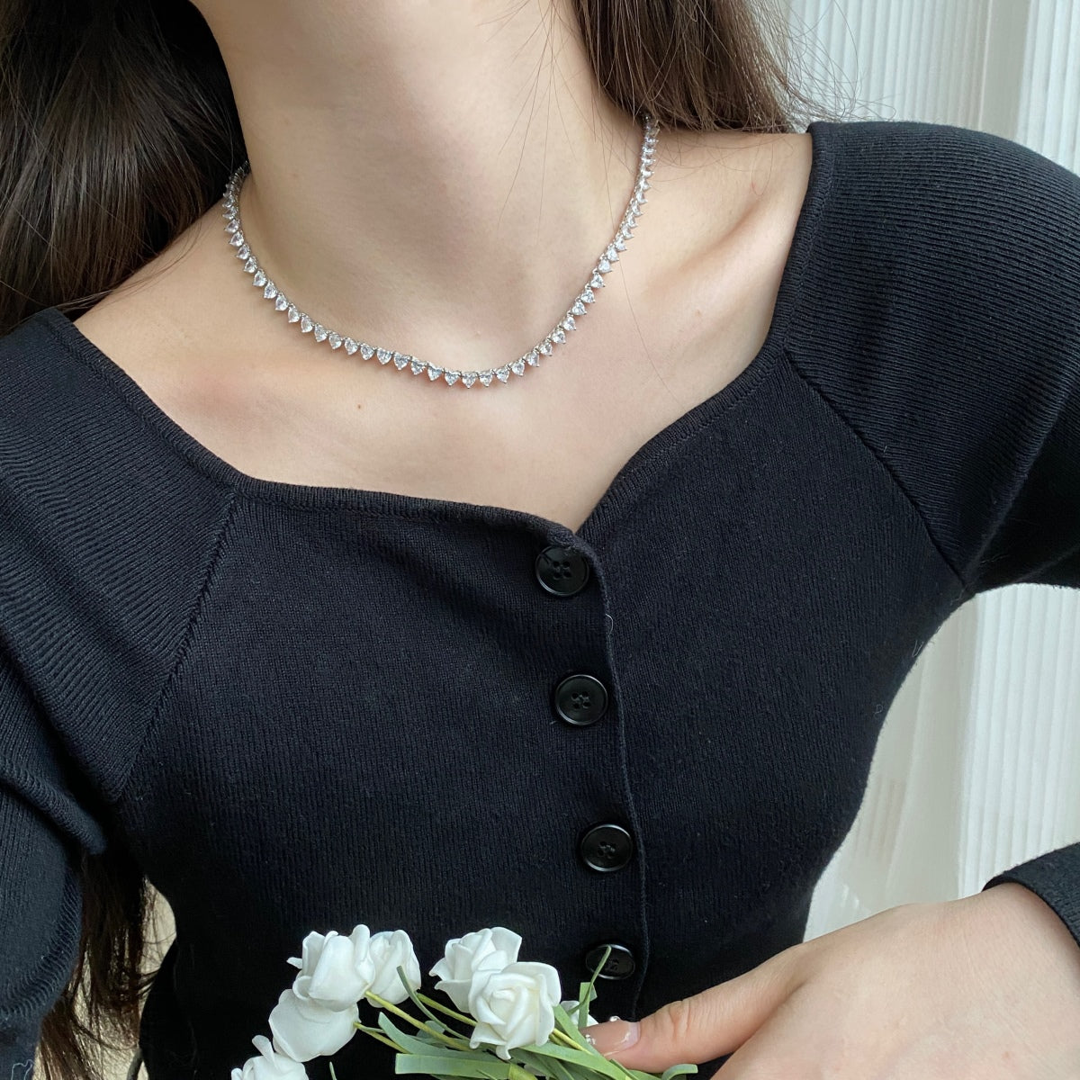[Kincade Jewelrys] Collier tennis orné de cœurs taillés