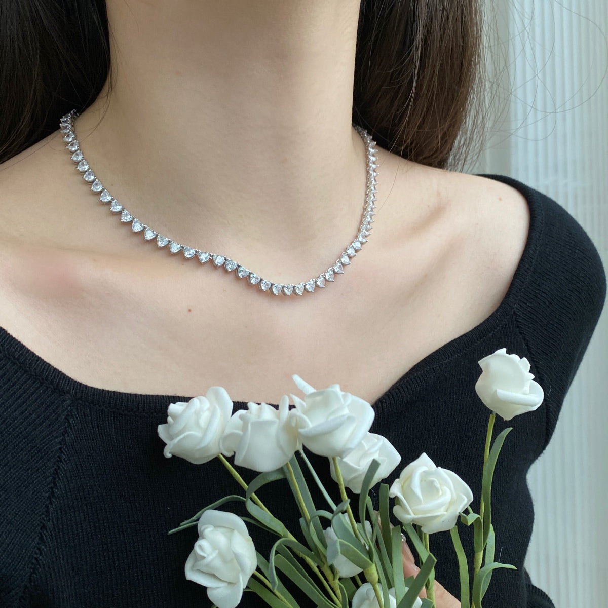 [Kincade Jewelrys] Collier tennis orné de cœurs taillés