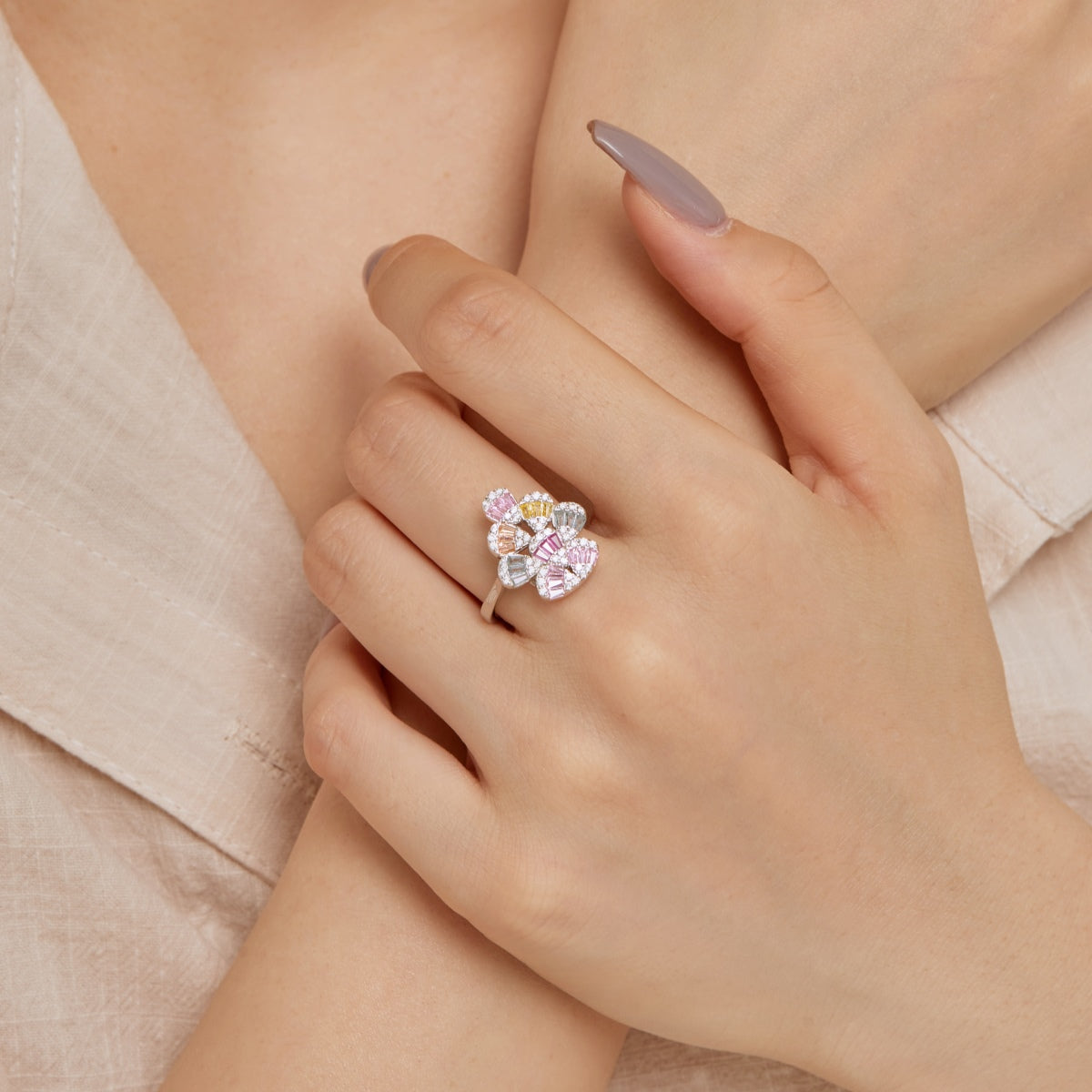 [Kincade Jewelrys]Sparkling Colorful Water Drop Shape Daily Ring