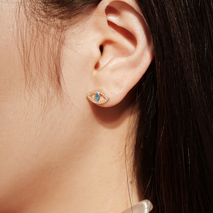 [Kincade Jewelrys]Blue Devil Eyes Hollow Stud Earrings