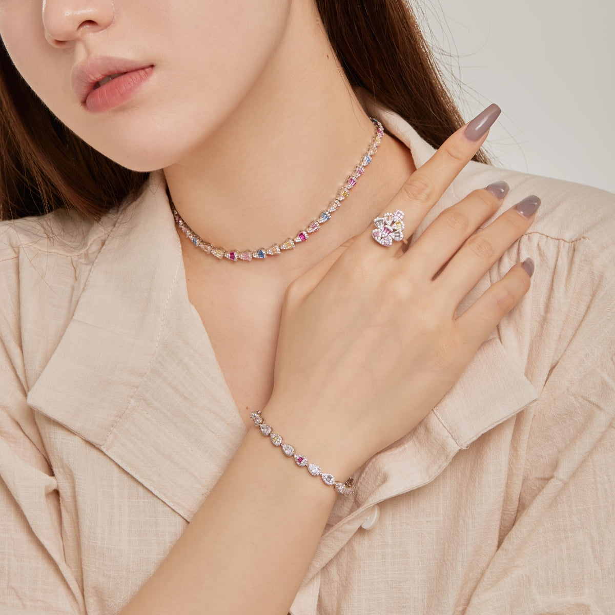 [Kincade Jewelrys] Collier arc-en-ciel coloré et radieux