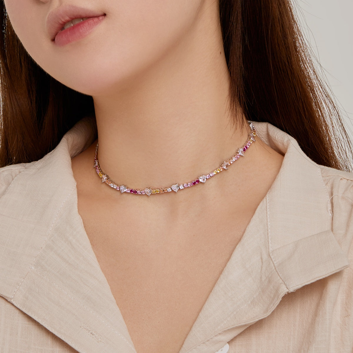 [Kincade Jewelrys] Chaîne de tennis arc-en-ciel délicate et colorée
