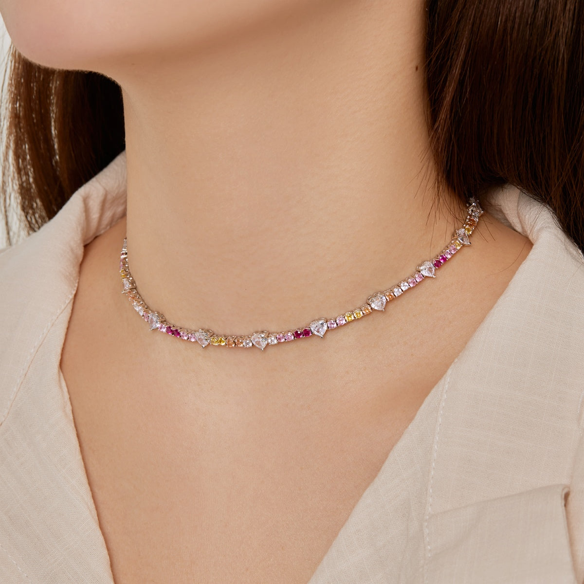 [Kincade Jewelrys] Chaîne de tennis arc-en-ciel délicate et colorée
