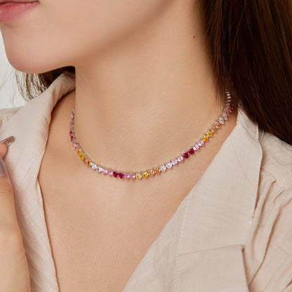 [Kincade Jewelrys] Collier tennis scintillant et coloré en forme de cœur