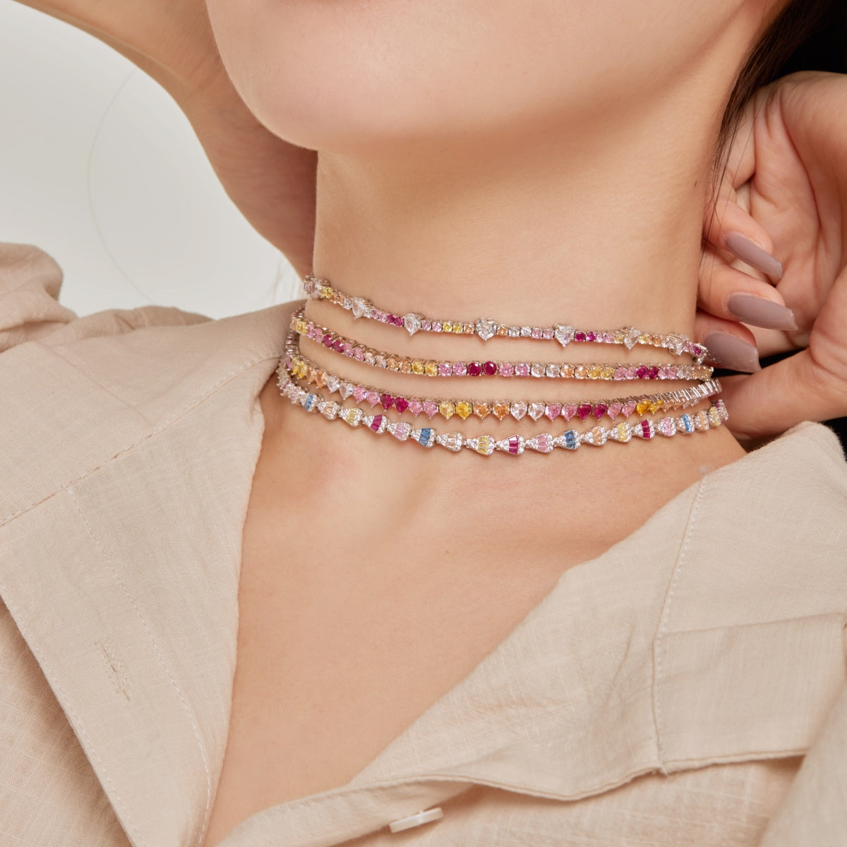 [Kincade Jewelrys] Collier tennis scintillant et coloré en forme de cœur