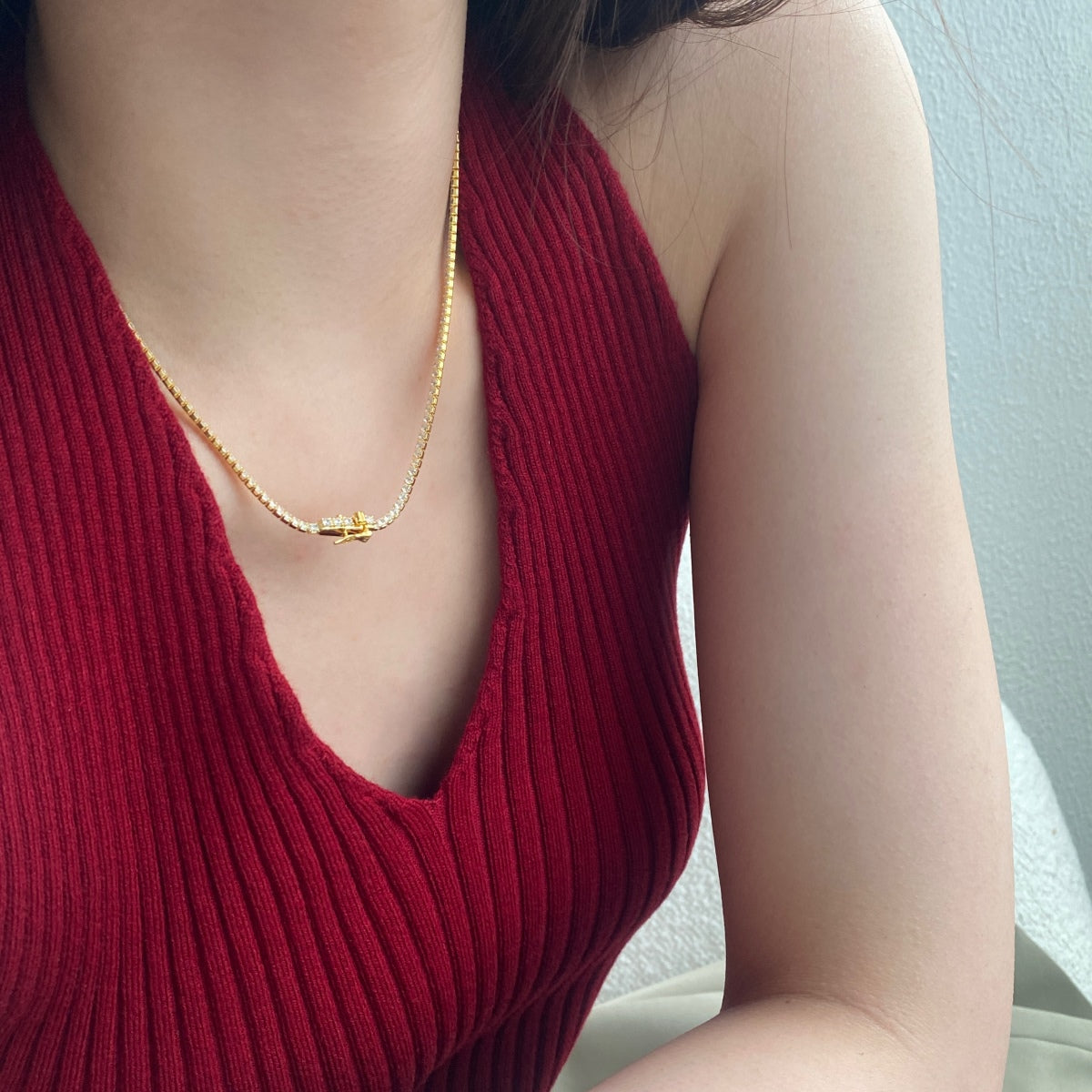[Kincade Jewelrys] Collier tennis délicat de forme ronde