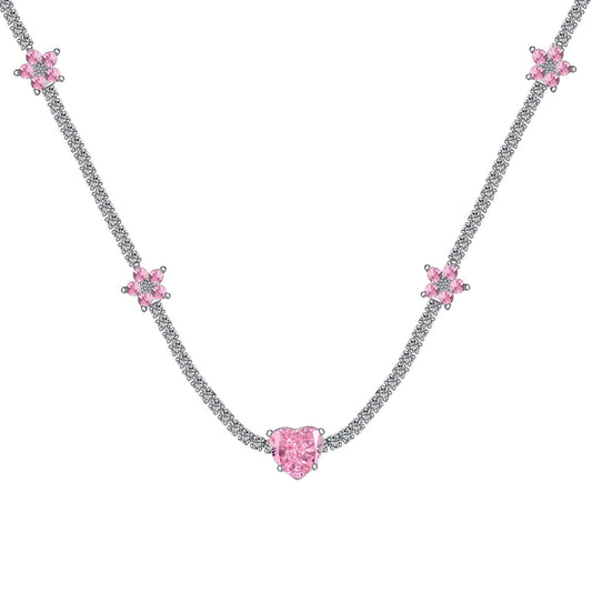 [Kincade Jewelrys] Collar de flor de corazón rosa deslumbrante