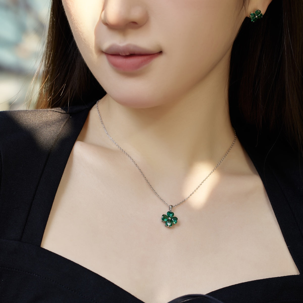 [Kincade Jewelrys]Heart-Shaped Four-Leaf Clover Bead Necklace