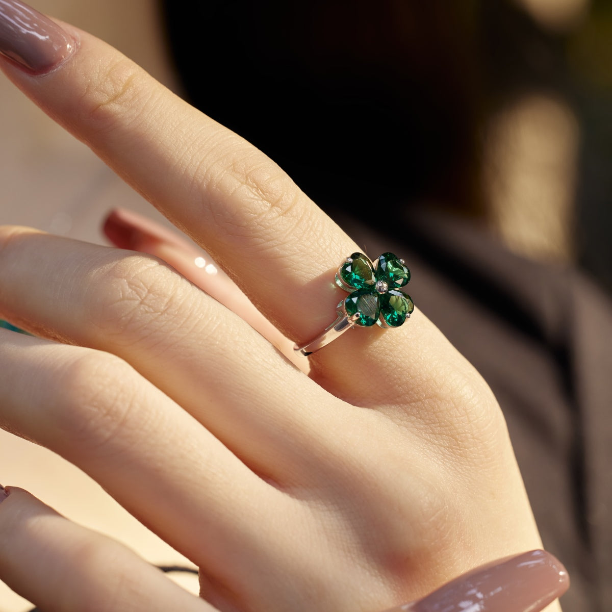 [Kincade Jewelrys] Bague boule trèfle à quatre feuilles en forme de cœur