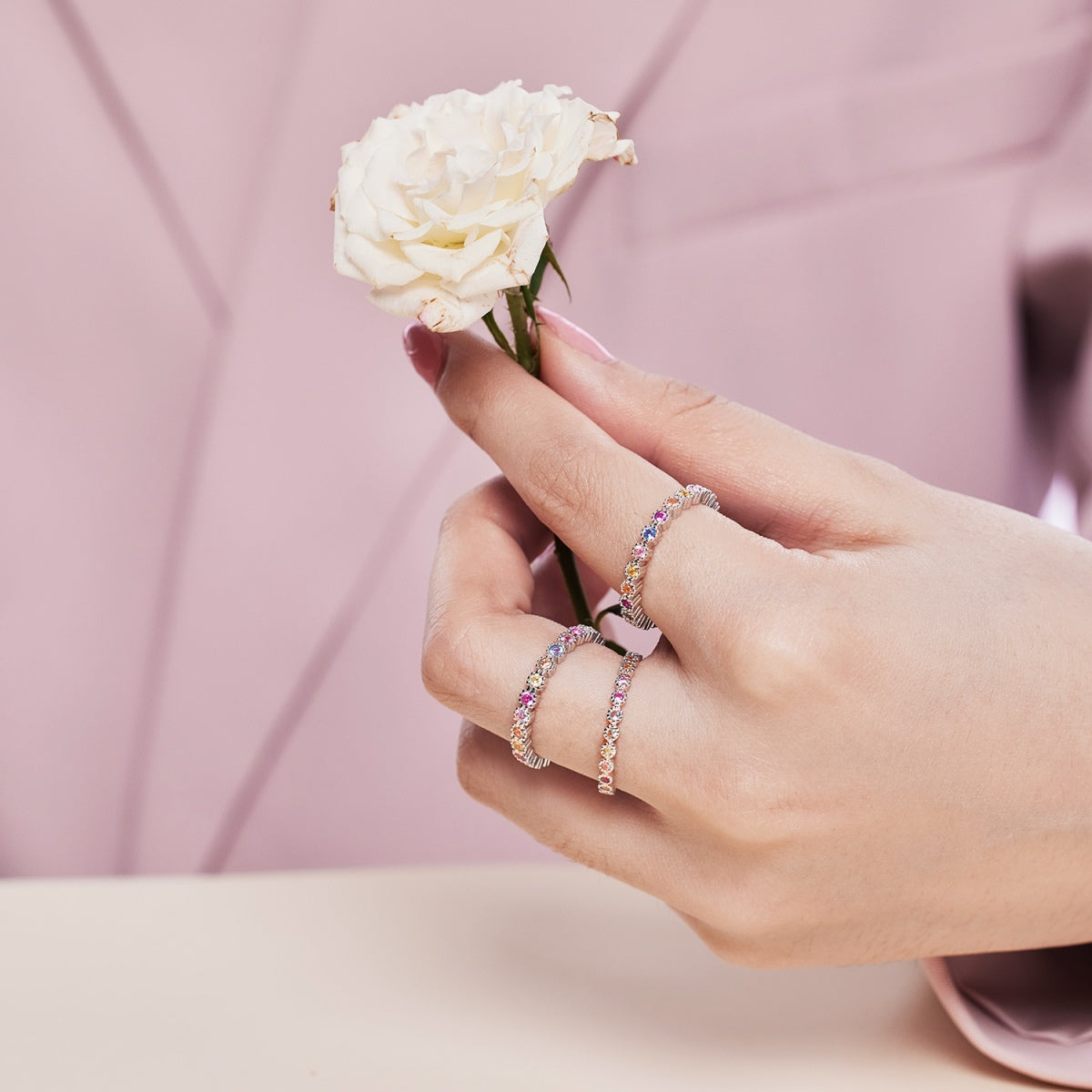 [Kincade Jewelrys]Sparkling Colorful Round Cut Tennis Ring