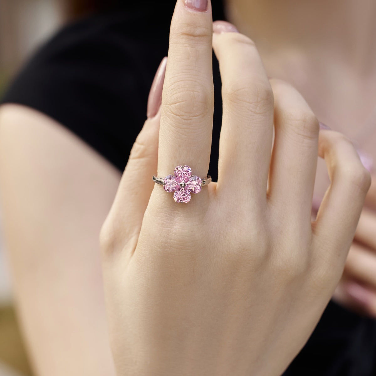 [Kincade Jewelrys] Bague boule trèfle à quatre feuilles en forme de cœur