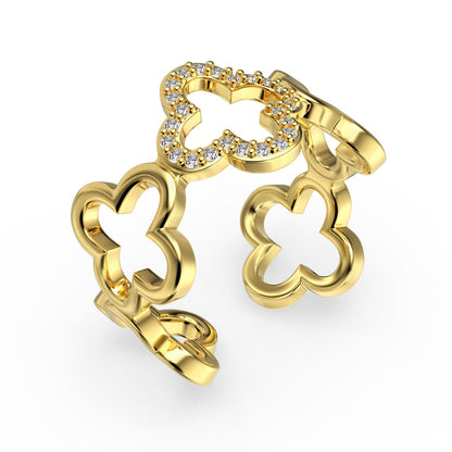 [Kincade Jewelrys]Hollow Design Four-Leaf Clover Flower Shape Ring