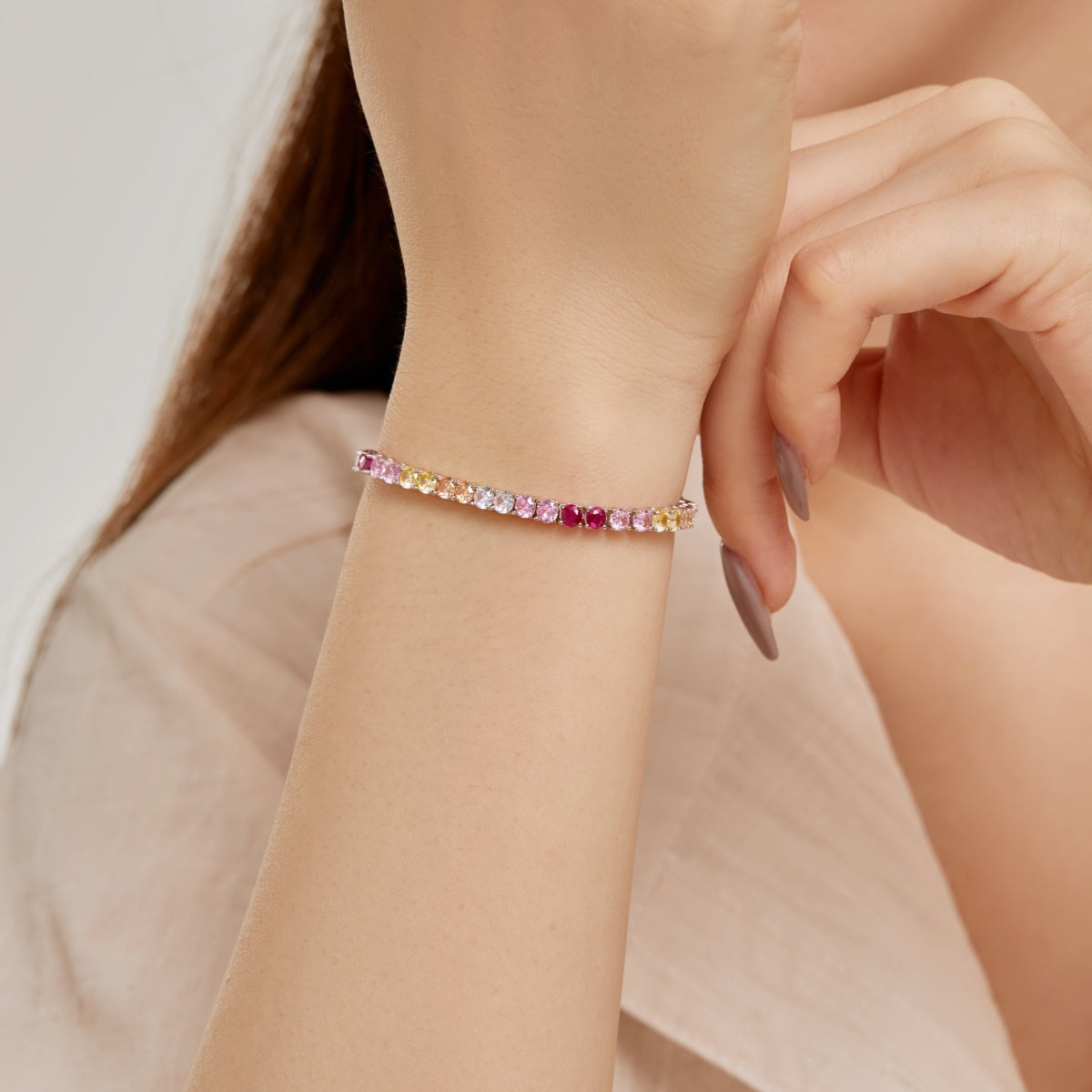 [Kincade Jewelrys] Bracelet tennis rond coloré et éclatant