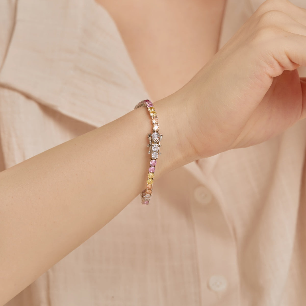[Kincade Jewelrys] Bracelet tennis rond coloré et éclatant