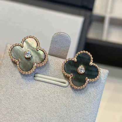 [Kincade Jewelrys]Boucles d'oreilles Clover Medium 1 Motifs Gris Mop Diamant