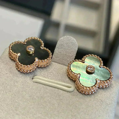 [Kincade Jewelrys]Boucles d'oreilles Clover Medium 1 Motifs Gris Mop Diamant