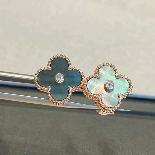 [Kincade Jewelrys]Boucles d'oreilles Clover Medium 1 Motifs Gris Mop Diamant