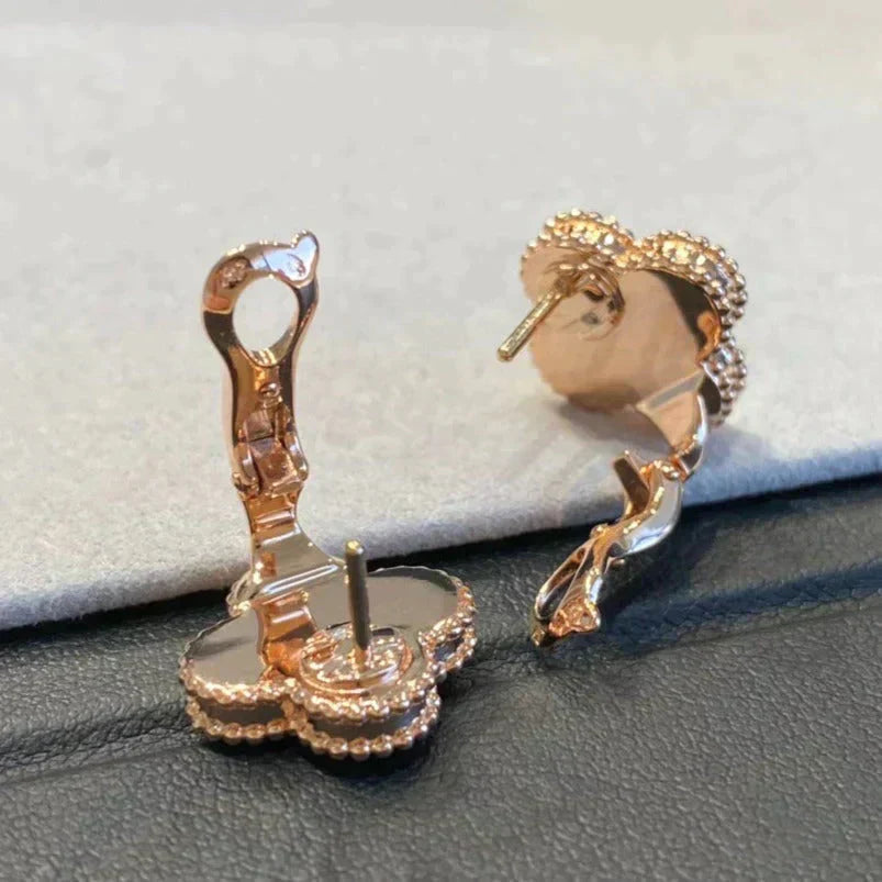 [Kincade Jewelrys]Boucles d'oreilles Clover Medium 1 Motifs Gris Mop Diamant