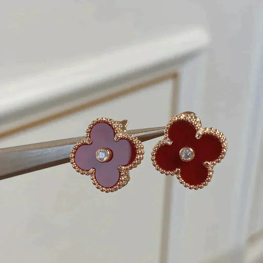 [Kincade Jewelrys] Boucles d'oreilles CLOVER MEDIUM 1 MOTIFS CORNALINE DIAMANT