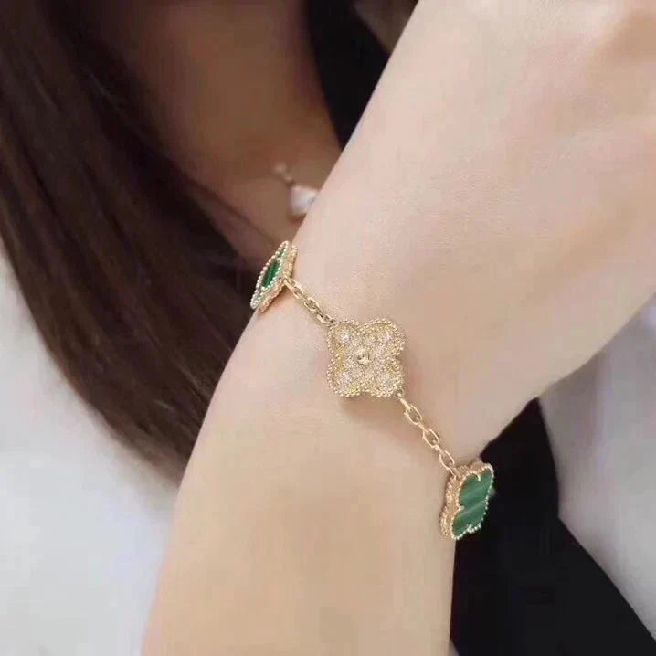 [Kincade Jewelrys] Bracelet diamant malachite à 5 motifs de trèfle