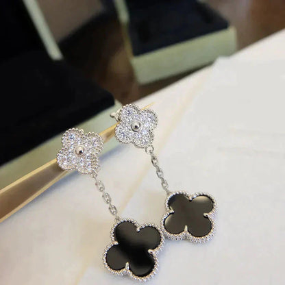 [Kincade Jewelrys]Boucles d'oreilles Clover 2 motifs diamant onyx argent